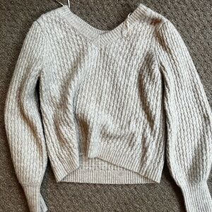 Hippie Rose V-Neck Cable Knit Sweater in Light Beige